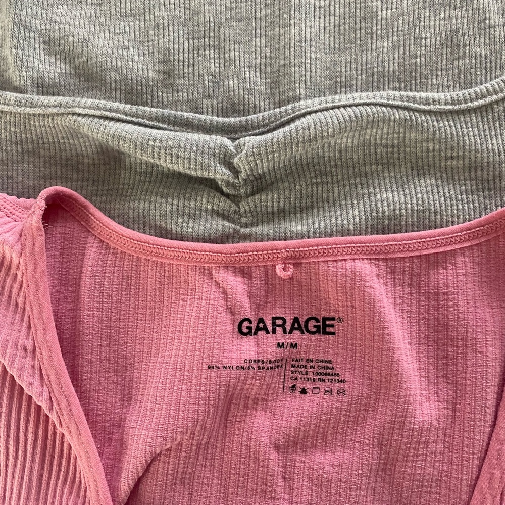 Garage Pink Ribbed V-Neck Crop Top and SHEIN Grey top - Picture 3 of 4